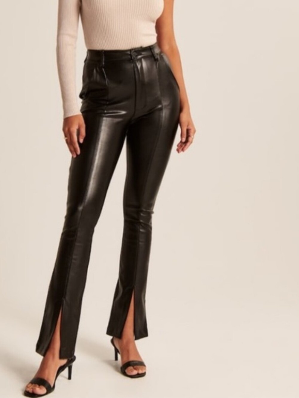 Abercrombie & Fitch Vegan Leather Split-Hem Slim Black Flare Pant Small